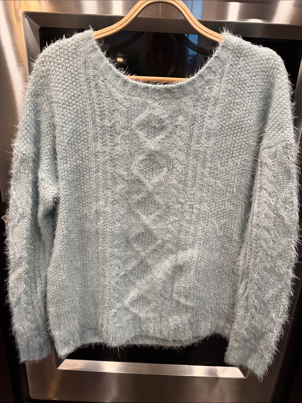 Garage Powder Blue Fuzzy Cable Knit Sweater